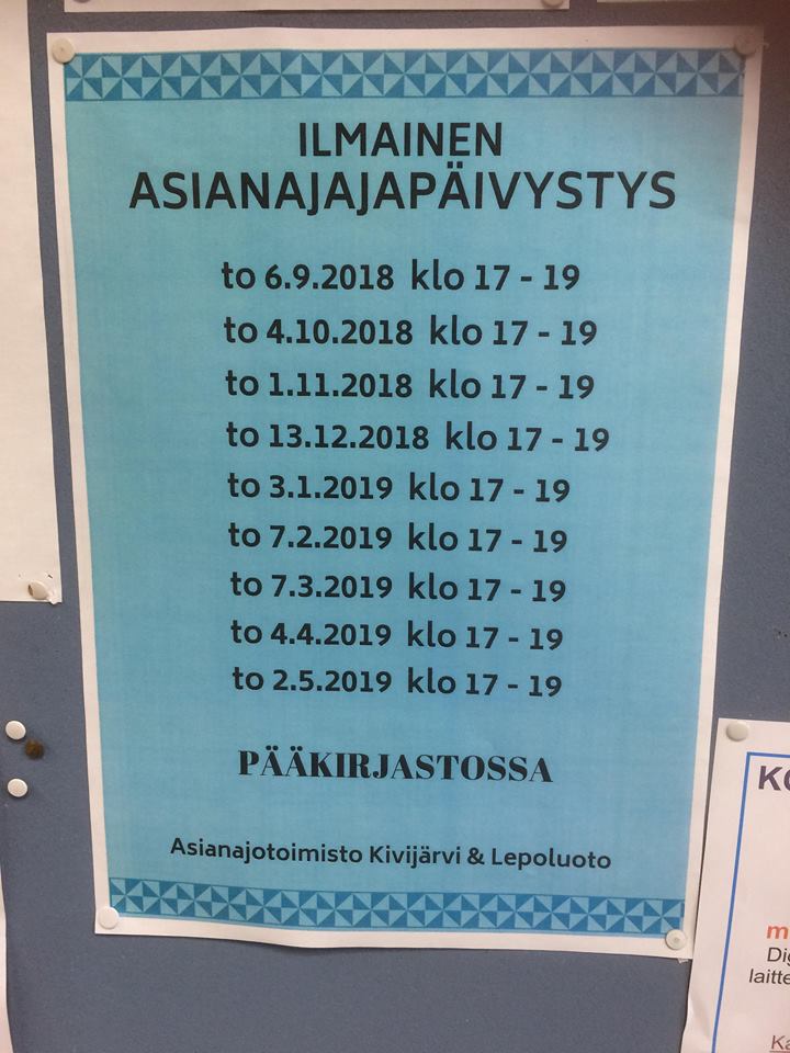 Asianajajapäivystyksen ajankohdat