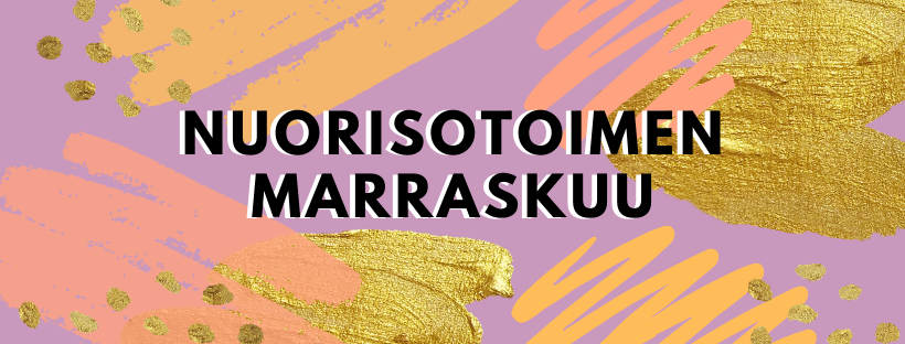 Värikkäitä maalausjälkiä nuorisotoimen marraskuu tekstin alla.