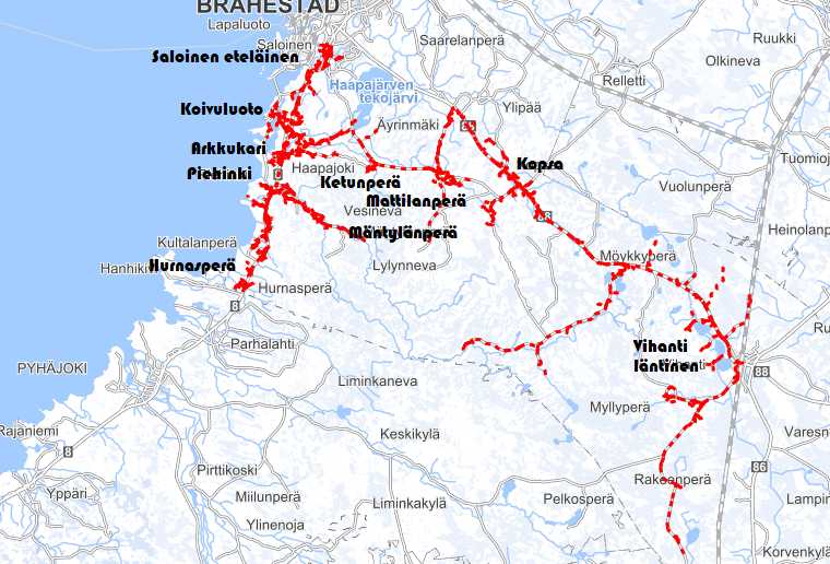 Kesän rakentamisalueita kuvaava alustava kartta.