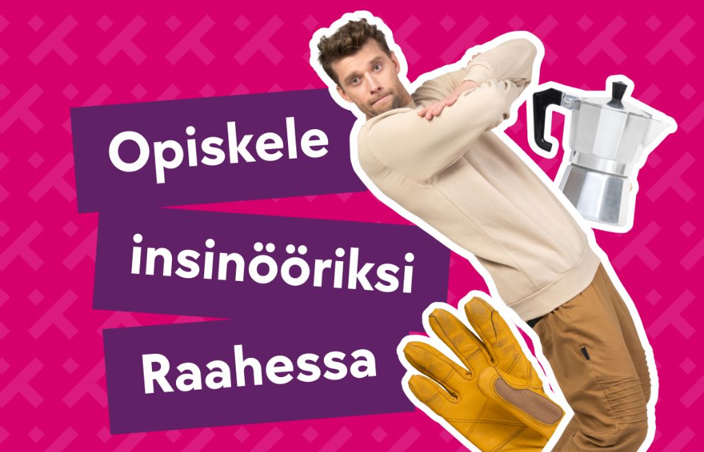 Teksti opiskele insinööriksi Raahessa ja leikekuva henkilöstä kädet puuskassa.